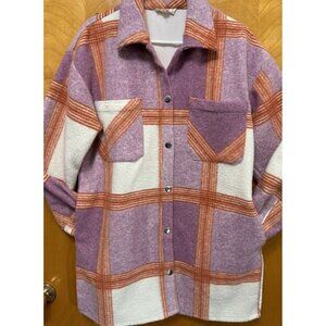 Marled Reunited Women’s Sweater Feel Snap Shacket Blush Purple/Rust‎ Sz M